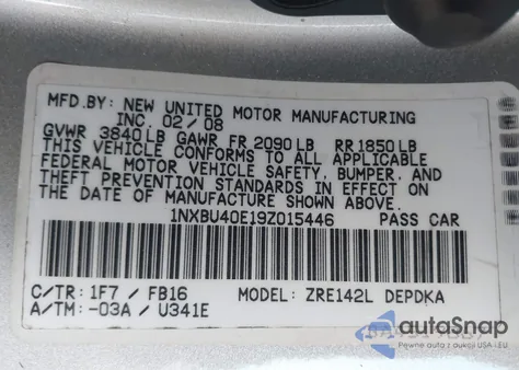 2009 Toyota Corolla Le from USA, damaged, VIN 1NXBU40E19Z015446